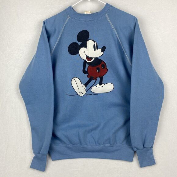 Vintage 80s Disney Mickey Mouse Graphic Sweater Adult Large Blue Sweatshirt - Picture 1 of 8